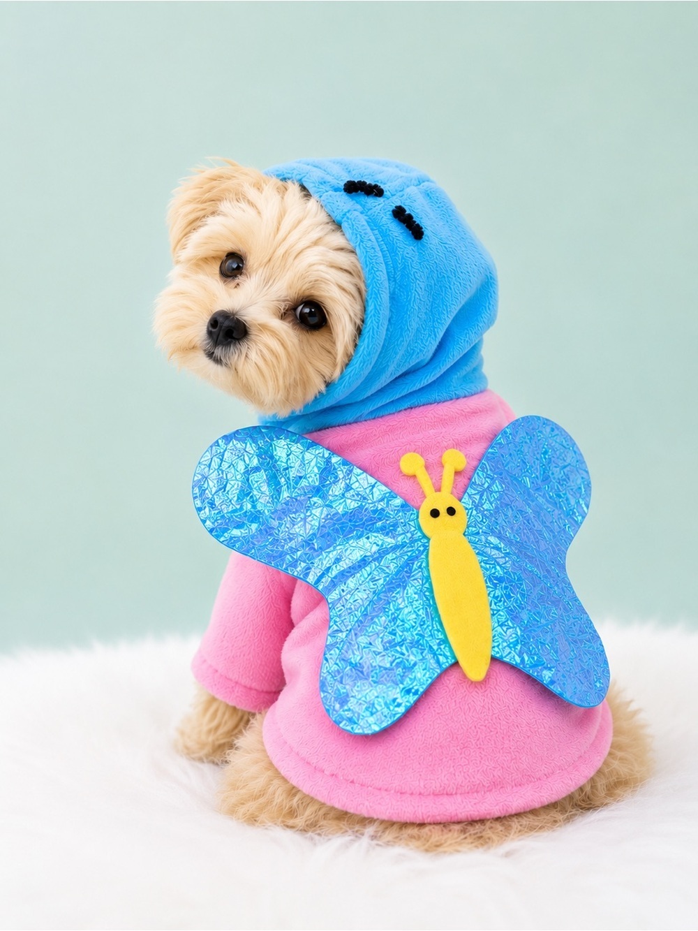 🦋 🐶 Pastel Butterfly Pet Costume Hoodie Pink Blue Small Dog Puppy Costume